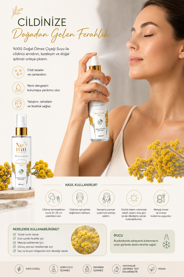 Nema Natural Ölmez Çiçeği Suyu %100 Doğal Yağı Alınmamış Tonik