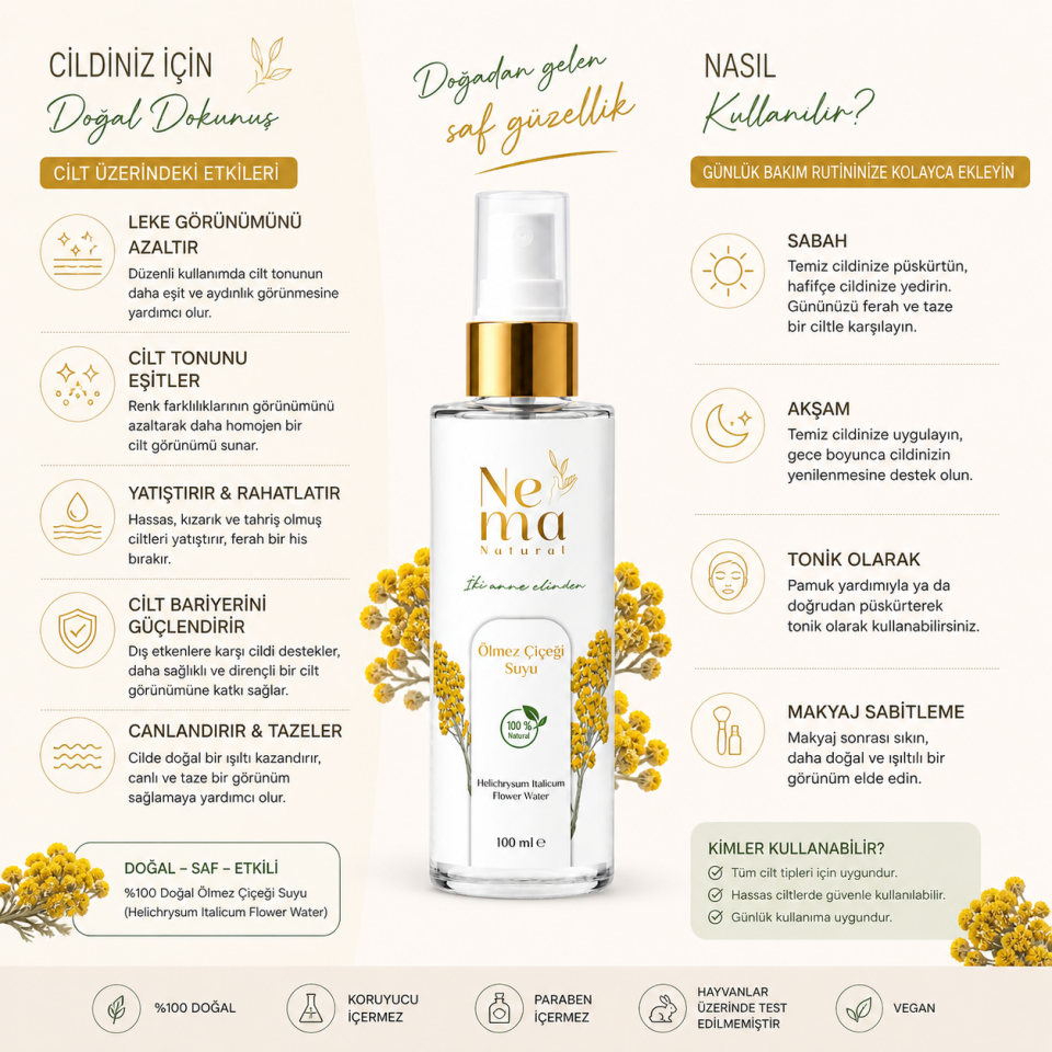Nema Natural Ölmez Çiçeği Suyu %100 Doğal Yağı Alınmamış Tonik