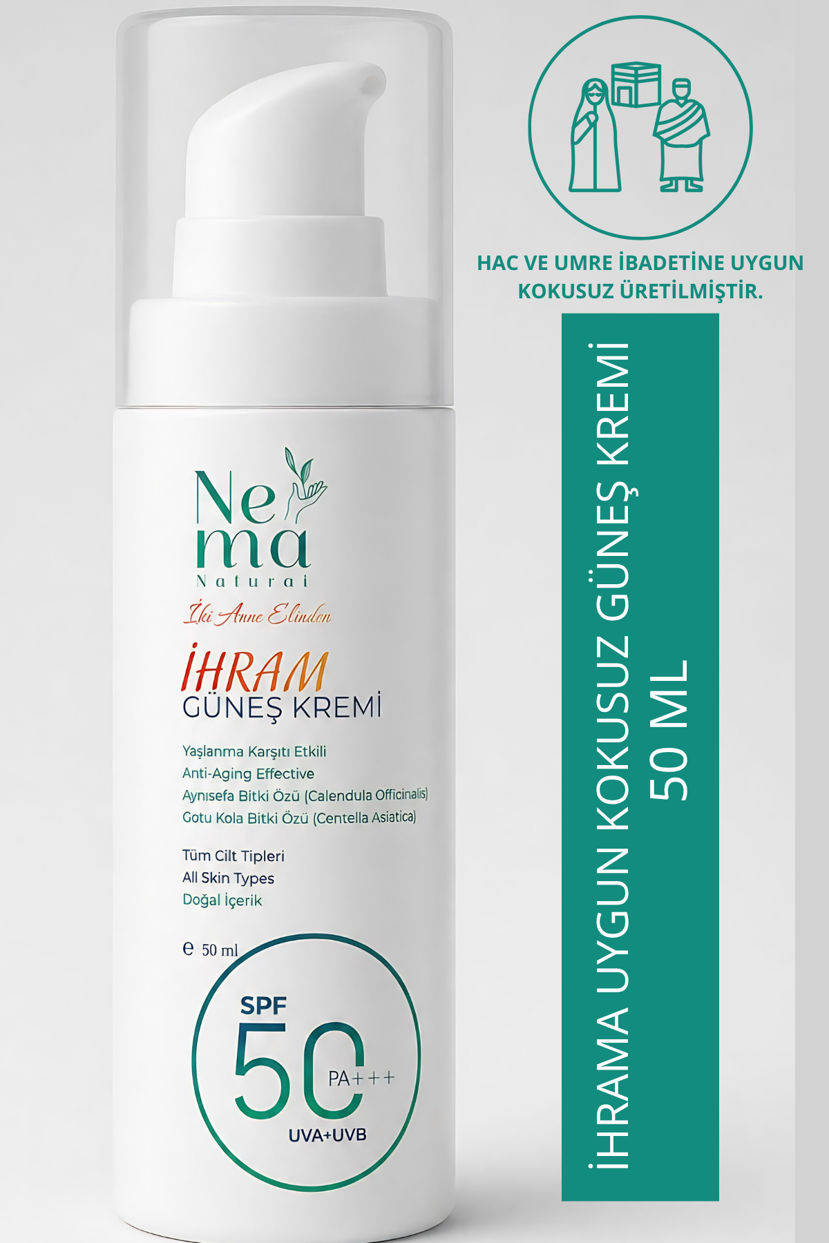 NEMA NATURAL İHRAMA UYGUN KOKUSUZ GÜNEŞ KREMİ 50+ SPF